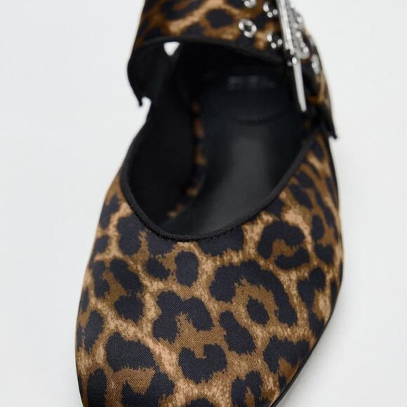 ZARA FABRIC ANIMAL PRINT BALLET FLATS with BUCKLE Rounded Toe Size 40 - Picture 5 of 12